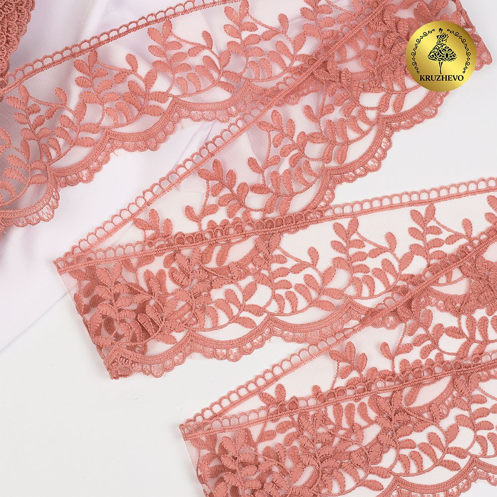 Кружево на сетке 85 мм, цв.N0815 капучино, уп.13.7м, Kruzhevo