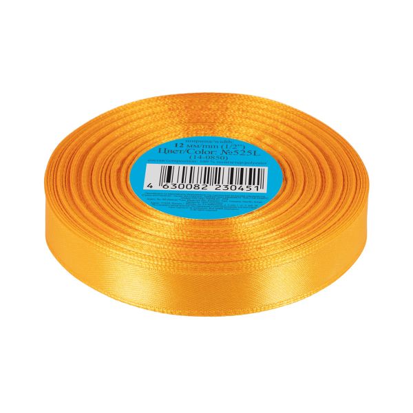 Лента атласная 1-сторонняя 12.0 мм / 33±2 метра, №525L(14-0850) желтый, Gamma