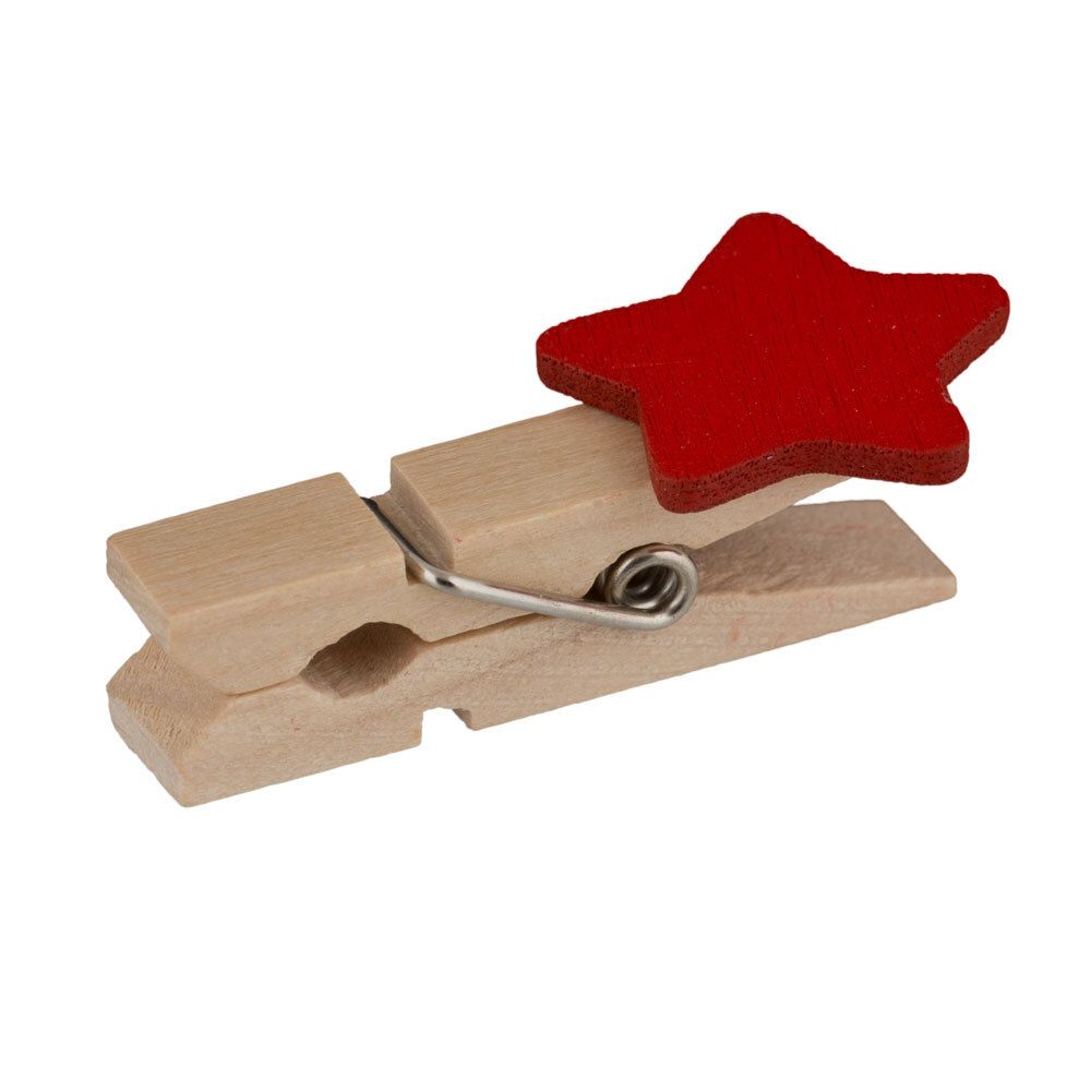 Прищепки декоративные 50 шт (5х10 шт), 3.5 см, Z65 Красные звездочки, Blumentag WCLA-35