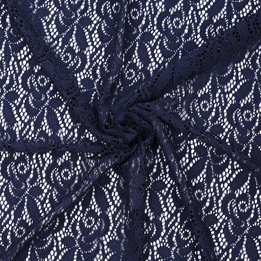 Ткань кружевная гипюр стрейч 160 г/м², ш.150см, арт.SZ031636 цв.142 темно-синий, уп.25м