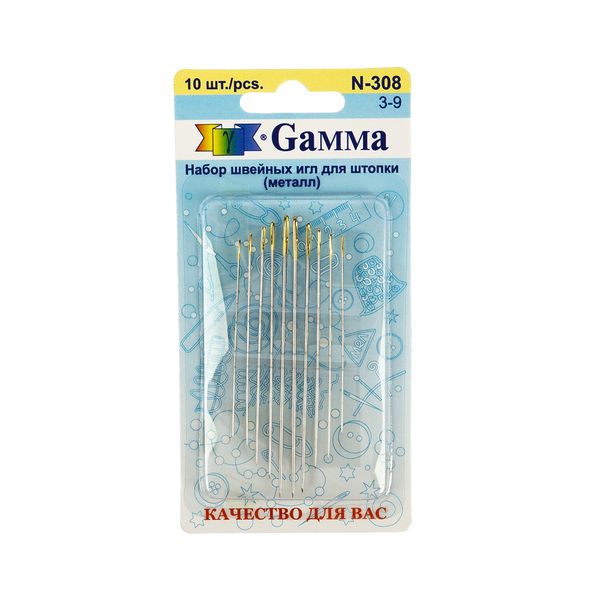 Иглы ручные для штопки №3-9, 10 шт, удлиненные, Gamma N-308