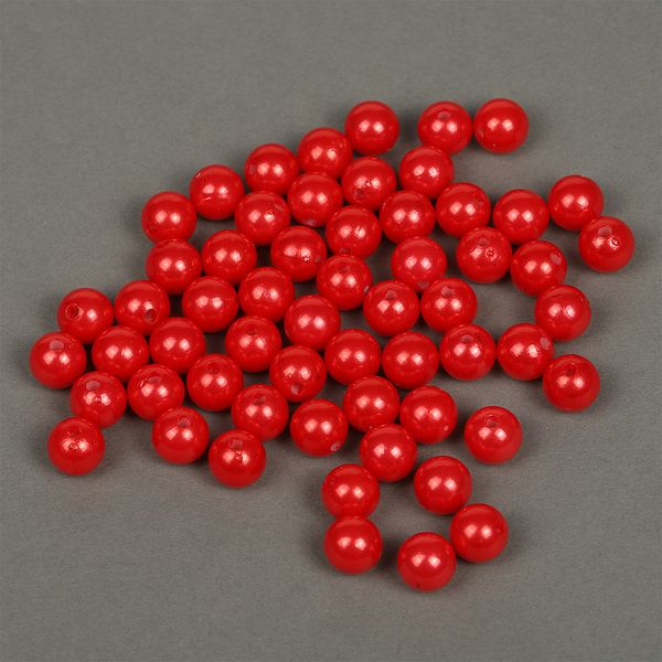 Бусины пластик (перламутр) ⌀12 мм, цв.058 красный, уп.50г (53 шт), Magic4Hobby