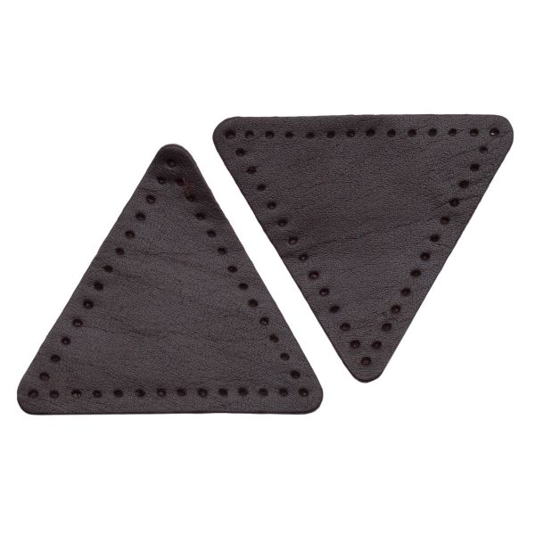 Заплатки пришивные из кожи, треугольник равносторонний 6см с перфорацией, 2 шт, 100% кожа, 03 темно-коричневый, 9116