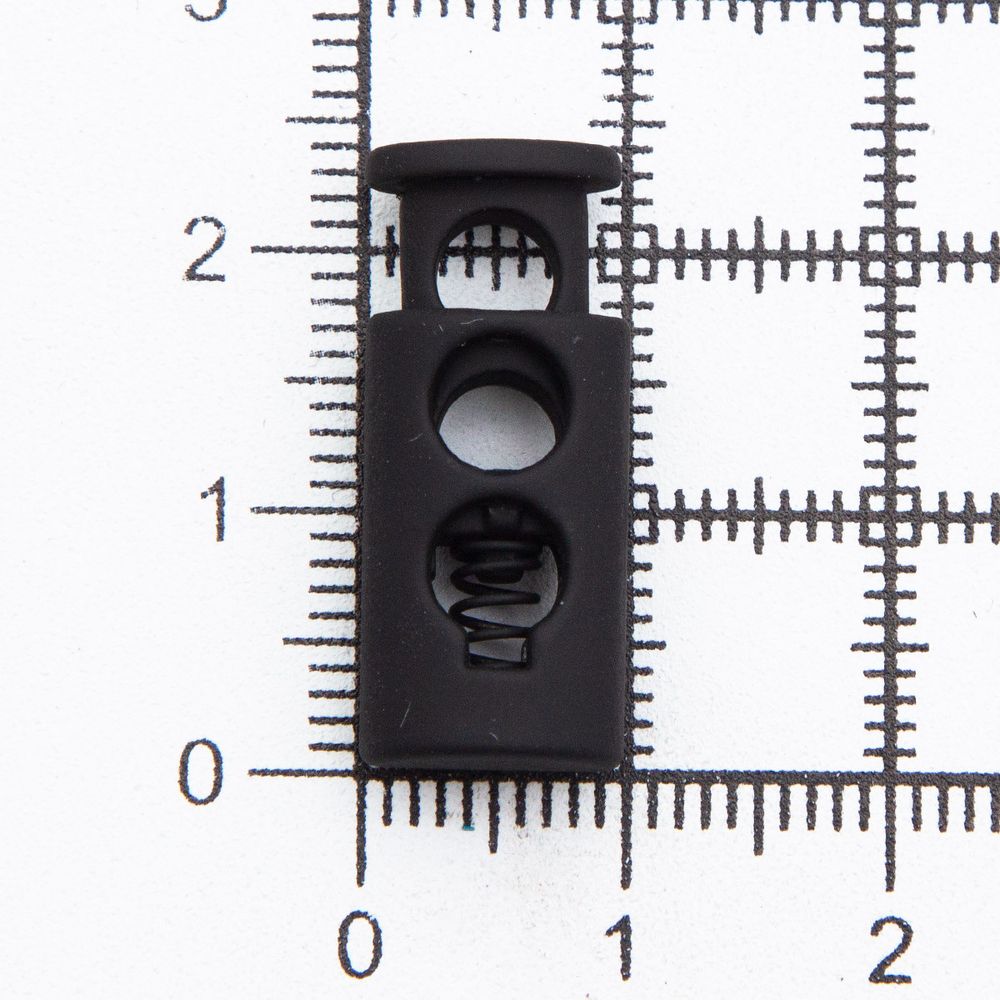Фиксатор (зажим) для шнура пластик 2 отв., ⌀4.0 мм, 10х23 мм, черная резина, 100 шт
