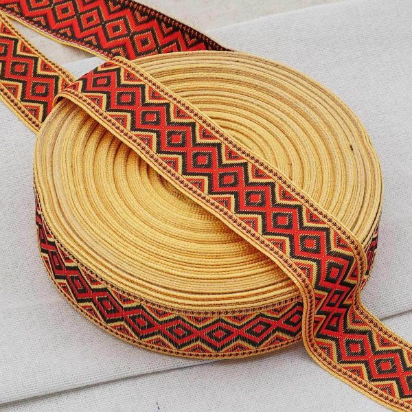 Лента (тесьма) жаккардовая 32.0 мм / 25±1 метров, рис. 9496, (4 желтый) С1853Г17