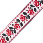 Лента (тесьма) жаккардовая 25.0 мм / 20±1 метров, белый/красный, 8А207