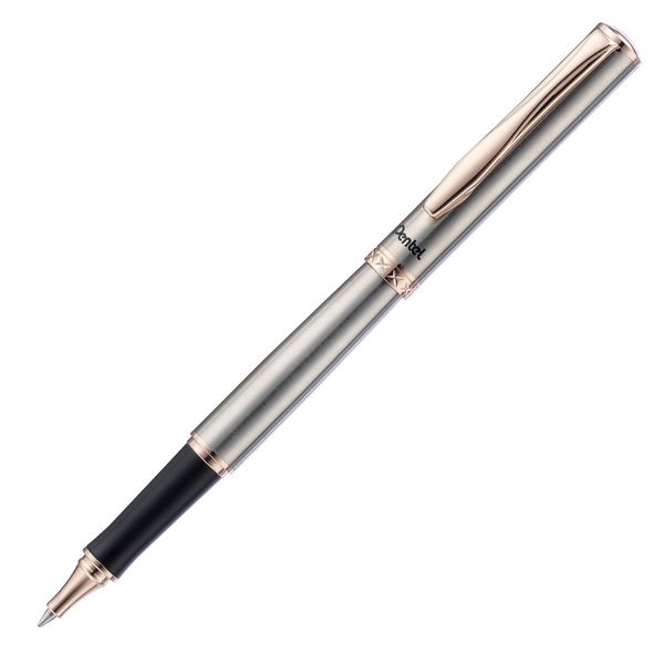 Ручка роллер Pentel, гелевый синий стержень 0,7 мм, в подарочном футляре ⌀0.4 мм, K600PG-LR7CEBSET цвет чернил: синий
