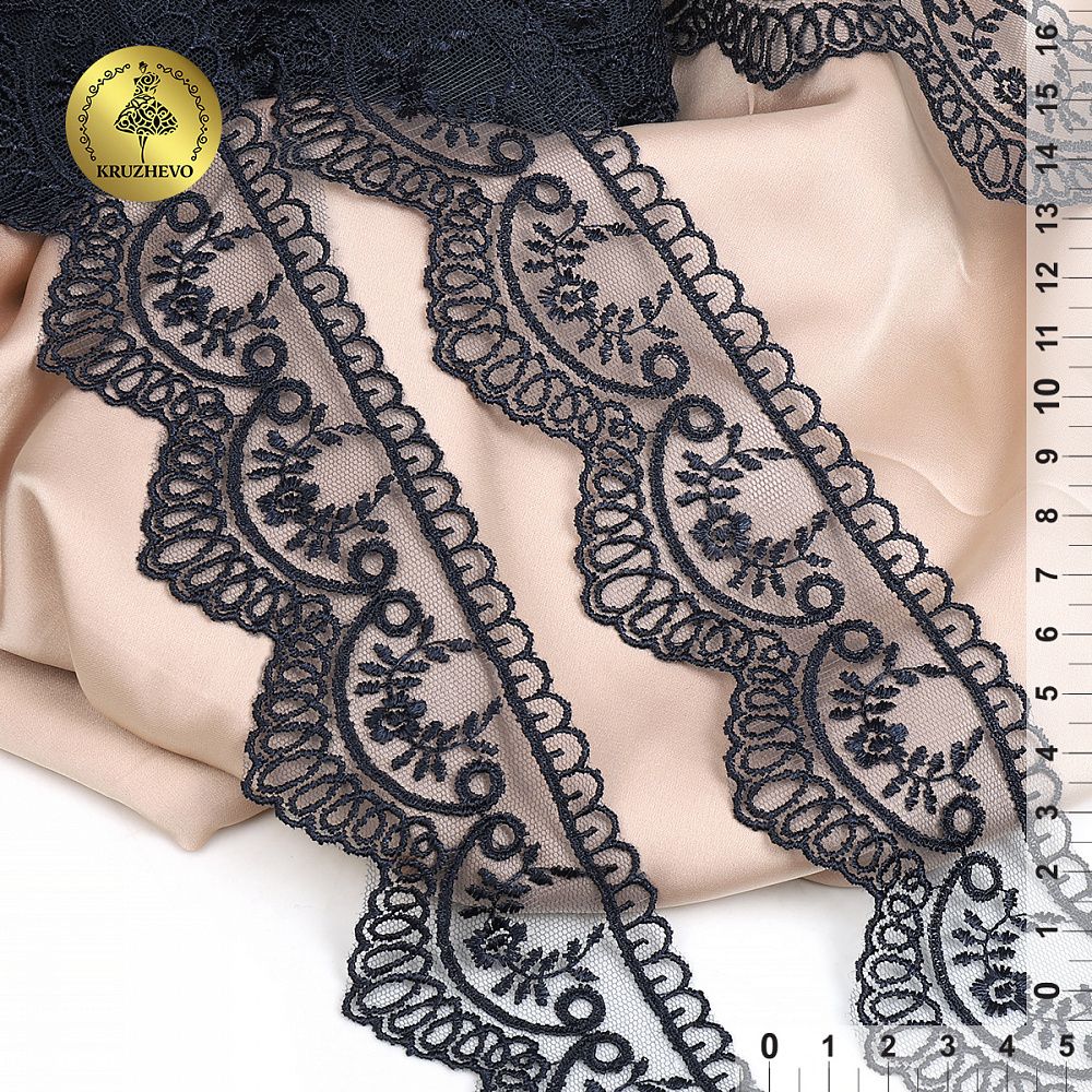 Кружево на сетке 50 мм, TR.1158A, 03 т.синий, 12м, Kruzhevo