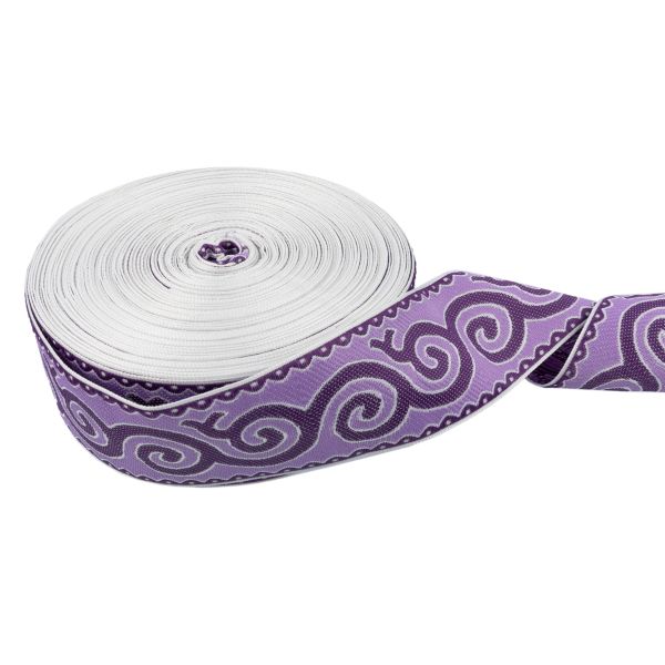 Лента (тесьма) жаккардовая 50.0 мм, / 25 метров, Орнамент для северных народов, рис 9605 белый/фиолетовый/сиреневый, Gamma С3775