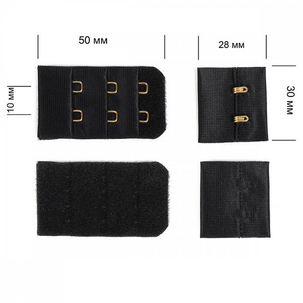 Застежки для бюстгальтера текстильные 3х2, 30 мм, 100 шт, черный/золото