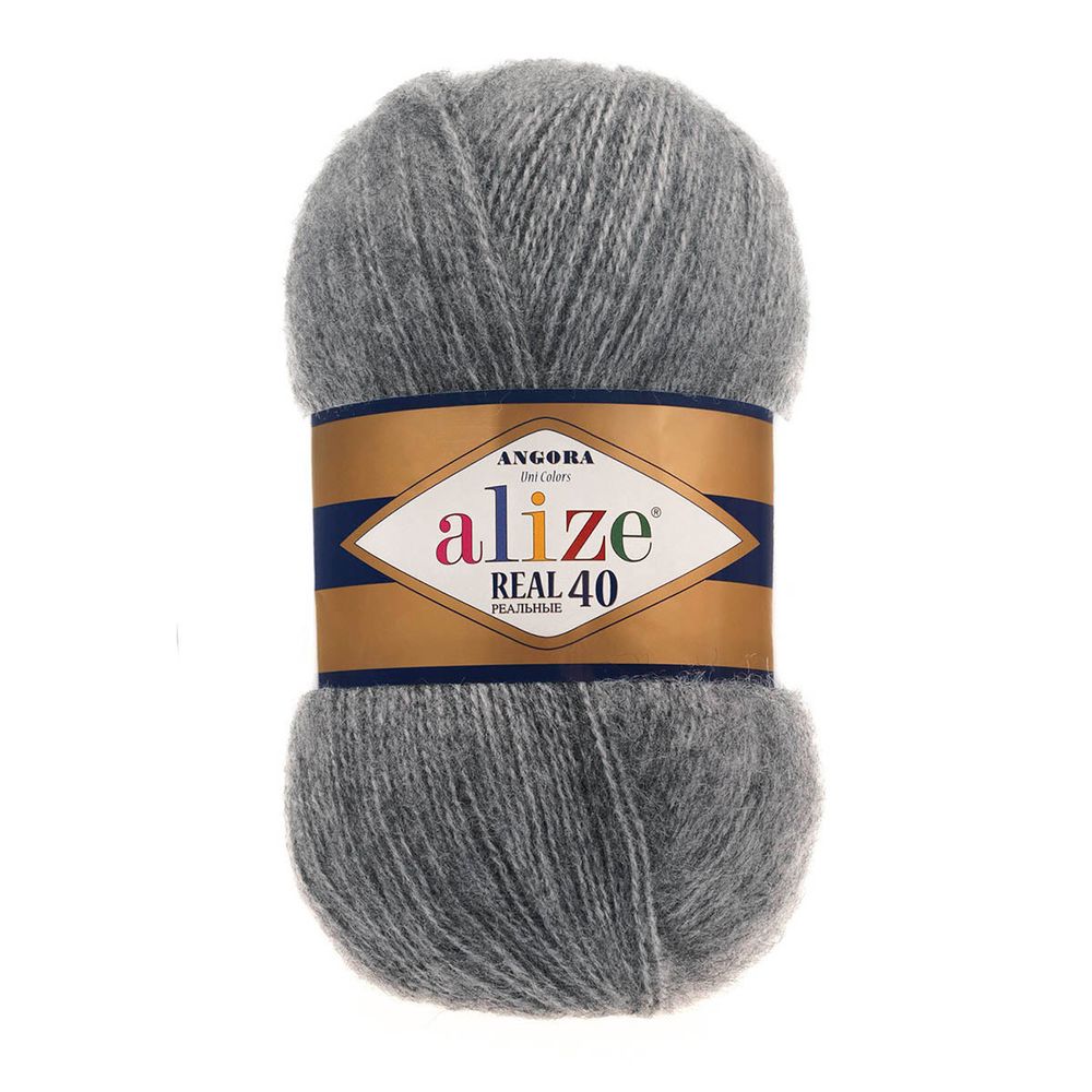Пряжа Alize (Ализе) Angora Real 40 / уп.5 мот. по 100 г, 430м, 182 средне-серый меланж A