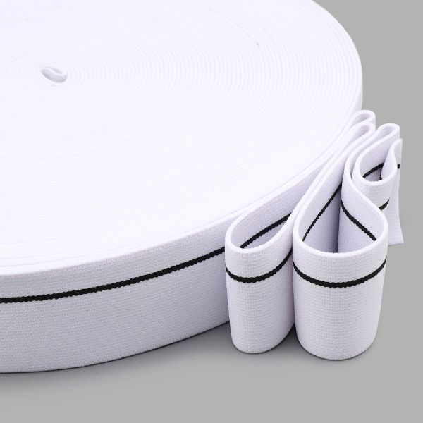 Резинка для мужских трусов и боксеров 35.0 мм / 25 метров, тканая мягкая, 24 г/м, белый/черный полоса