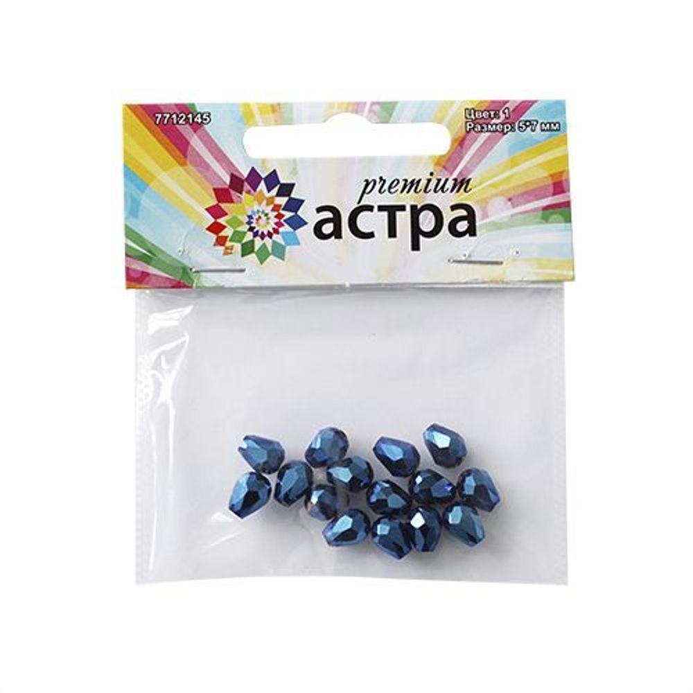 Бусины стекло 5х7 мм, 15 шт, Астра Premium, 1-голубой