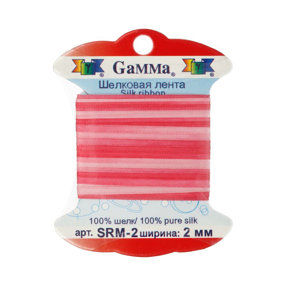Лента (тесьма) шелковая 2.0 мм / 9.1±0.5 метров, M045 св.розовый/т.розовый, Gamma SRM-2