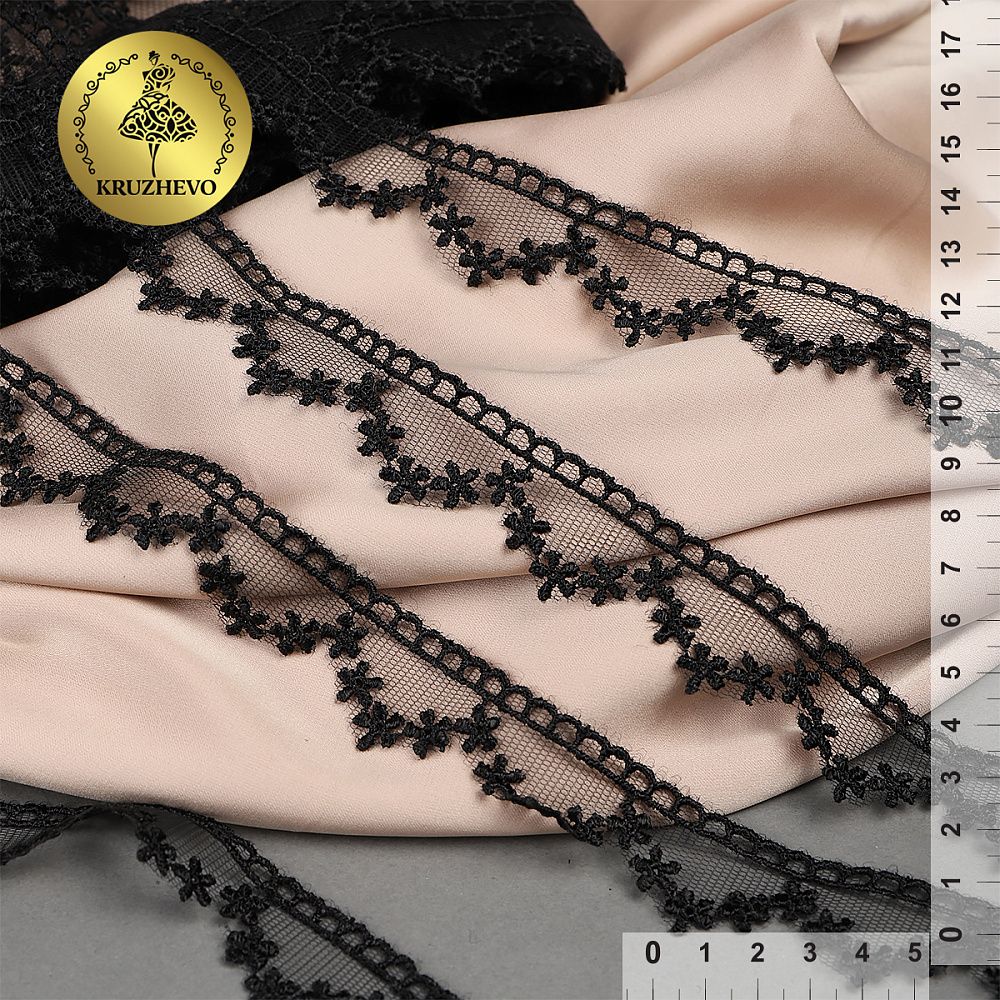 Кружево на сетке 20 мм, диз. 866, цв.03 черный, уп. 9 м, Kruzhevo
