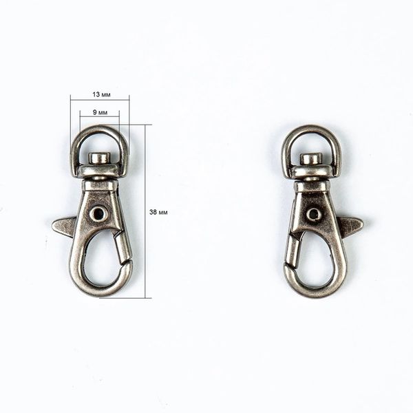 Карабин металл 09 мм (38х13 мм), черн. никель, 10 шт