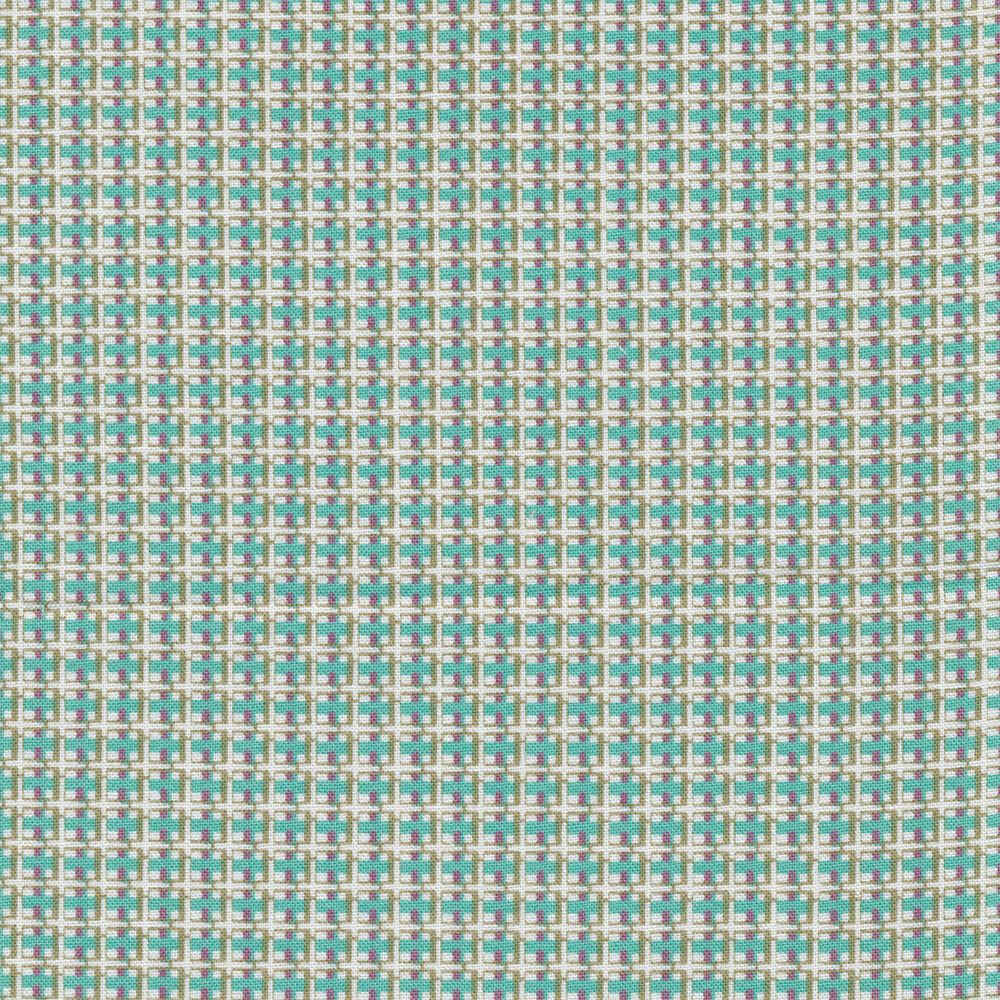 Ткань для пэчворка Peppy Бабушкин сундучок, рулон 112 см / 5 метров, БС-03 клетка бирюзовый/бл.зеленый, Peppy