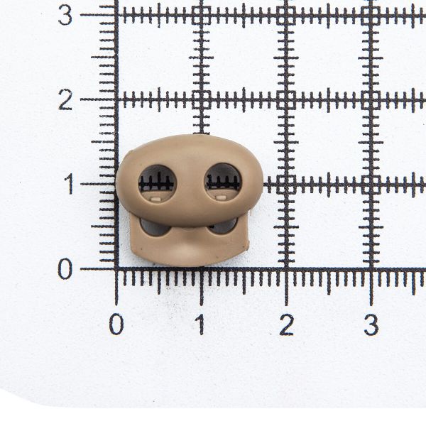 Фиксатор (зажим) для шнура пластик 2 отв., ⌀4.0 мм, 14х17 мм, овал малый ПП, бежевый, 100 шт