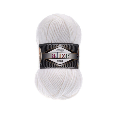 Пряжа Alize (Ализе) Superlana Midi / уп.5 мот. по 100 г, 170м, 055 белый A
