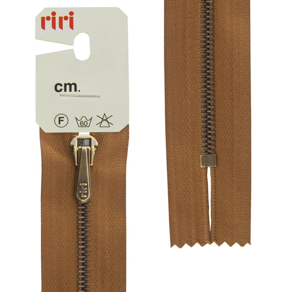 Молния металл брюч. RIRI Т4 (4 мм) AM, слайд.HS4, н/раз., 18 см, цв. тесьмы 2209, св.коричневый, упак. 5 шт