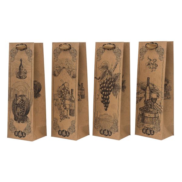 Набор подарочных пакетов крафт под бутылку вина 12х36х9 см, 260 г/м², 4 шт
