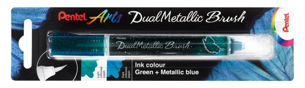 Маркер-кисть с кнопкой подкачки чернил 1-10 мм, кисть, XGFH-DDX зеленый+синий металлик, Pentel