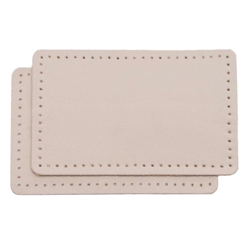 Заплатки пришивные из кожи, прямоугольник 6х9,6см с перфорацией, 2 шт, 100% кожа, 06 бежевый, 9113