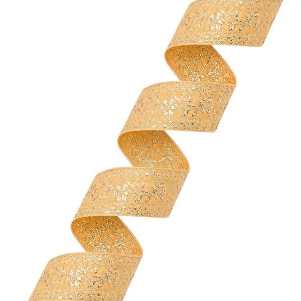 Лента (тесьма) жаккардовая 32.0 мм / 25±1 метров, с метанитом рис. 9842, желтый/золото, С3104Г17