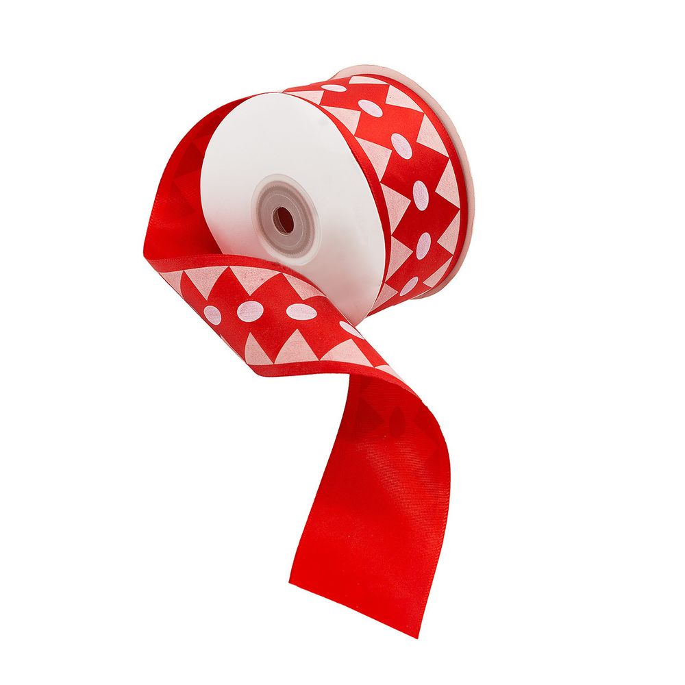 Лента атласная с рисунком Ромбы 45.0 мм / 22.5±1 метров, красный, Globus