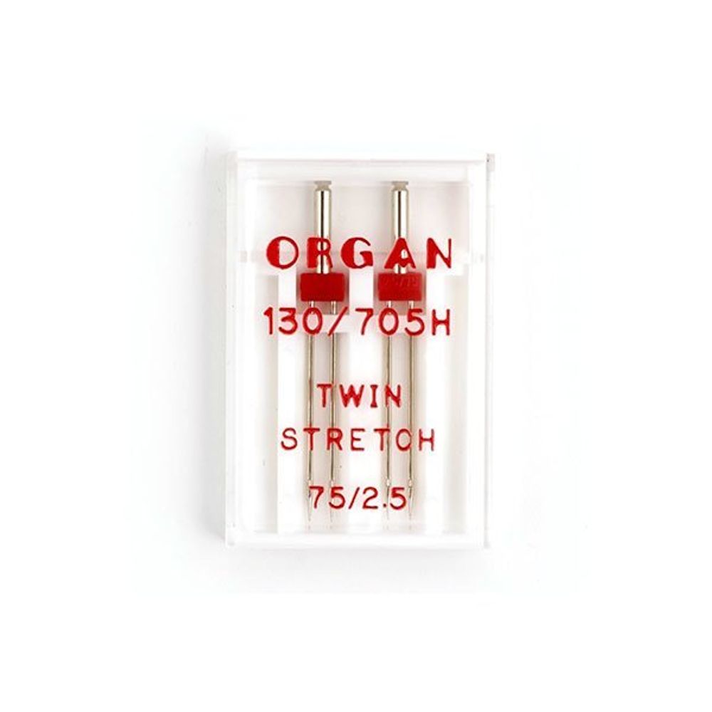 Иглы Organ, двойные супер №75/2.5 для бытовых швейных машин, уп. 2 иглы