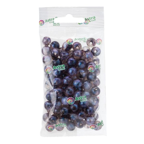 Бусины акрил ⌀10 мм, 50 г (94±10 шт), дымка с АВ шиммером, круглые,  Astra&Craft (AD038 синий), 2010