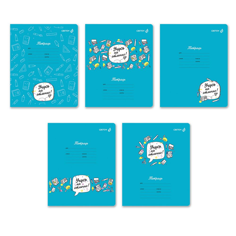 Тетрадь ученическая школьная A5 12 л. на скобе 65 г/м², белизна 100% 25 шт клетка, 01403 Отличник, Светоч Т74