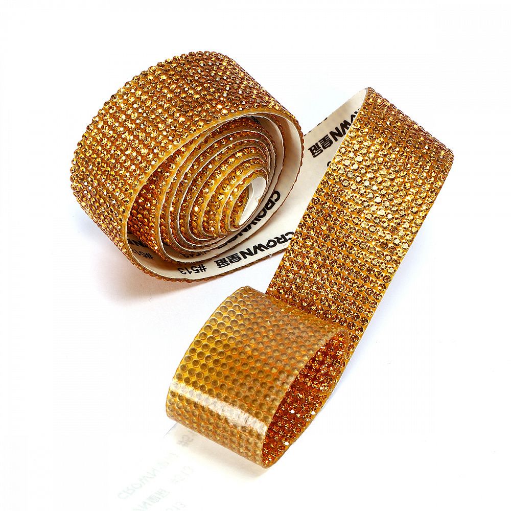 Лента со стразами клеевая TBY.0267 26мм цв.золото уп.1м