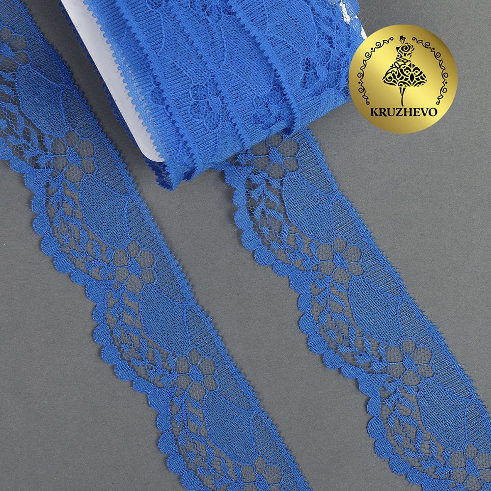 Кружево отделочное в стиле "трикотаж" 40 мм, 1661, цв.синий, 27,4м