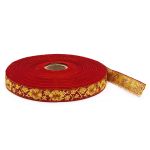 Лента (тесьма) жаккардовая 18.0 мм / 25±1 метров, с метанитом рис. 9579 Яблоневый цвет (1 красный/желтый/золото) С1856Г17