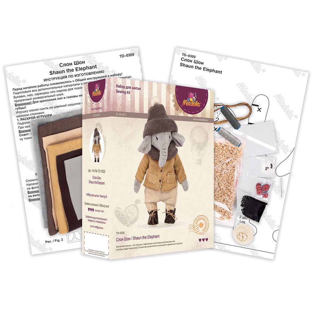 Набор для шитья игрушки Слон Шон 21 см, Miadolla TD-0300