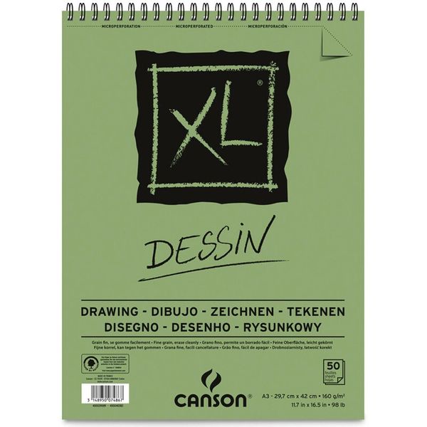 Альбом для графики XL Dessin 160 г/м², A4 29.7х42 см, склейка с одной стороны 50 л, Canson C400039089