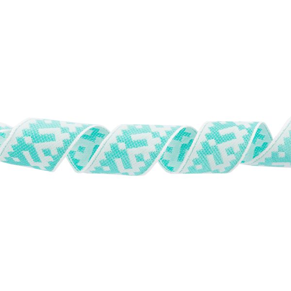 Лента (тесьма) жаккардовая 24.0 мм / 25 метров, Орнамент для северных народов, рис 9674 белый/тополевый, Gamma С3772