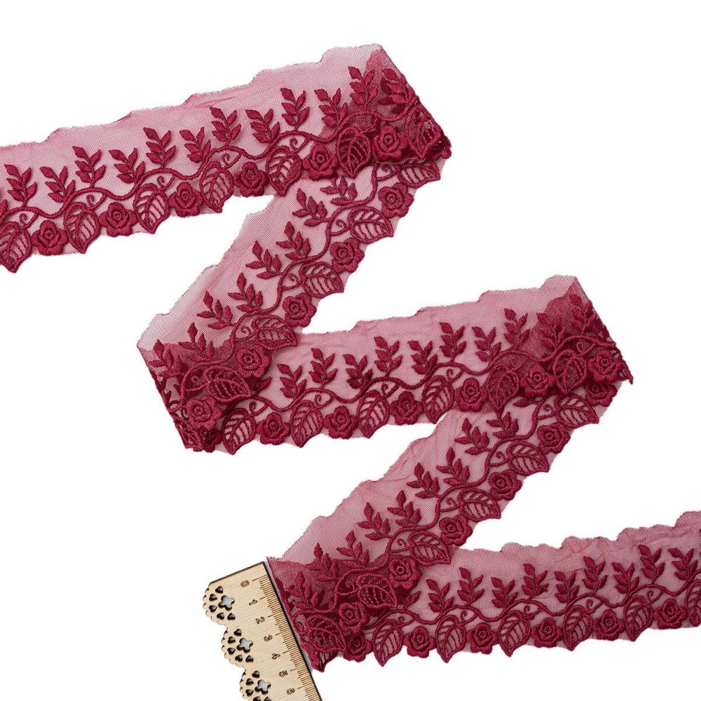 Кружево на сетке 60 мм, 11.35 м, цв.бордовый