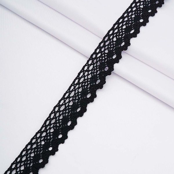 Кружево вязаное (тесьма) 25 мм / 13.72 метра, лён, черный, J-51