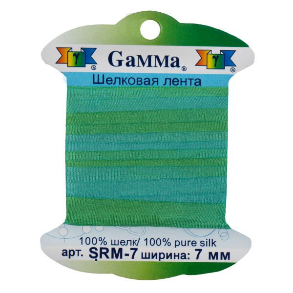 Лента (тесьма) шелковая 7.0 мм / 9.1±0.5 метров, M115 бл.зеленый/изумрудный, Gamma SRM-7