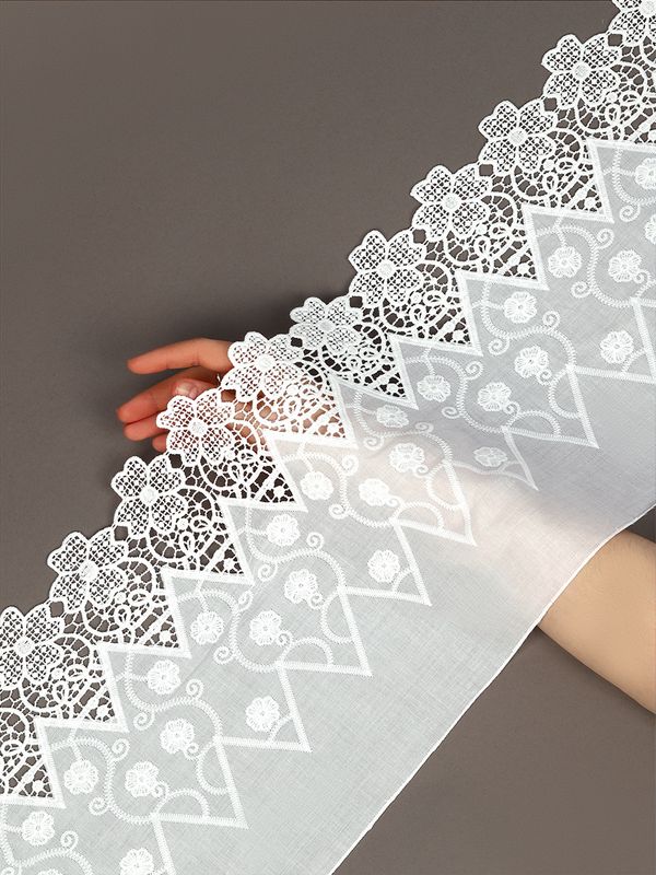 Кружево шитьё 220 мм / 2.7 метра, хлопок, TBY.0027, 01 белый