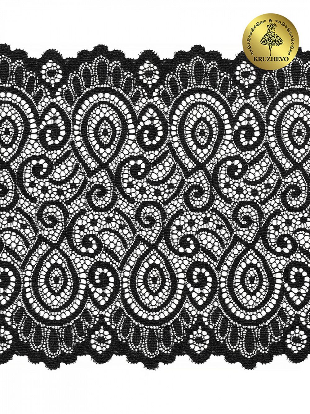 Кружево эластичное (стрейч) L1351 180мм цв.003 черный рул.140м, Kruzhevo