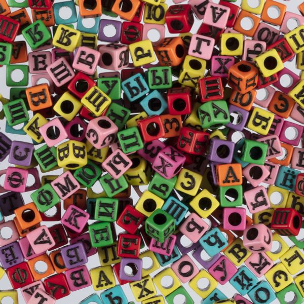 Бусины пластик ⌀6 мм, 500±50 г (5х100±5 г), №03 алфавитный коктейль яркий, Hobbius ABFC