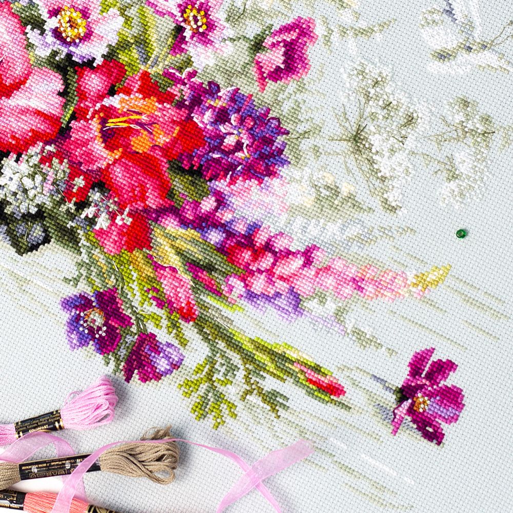 Набор для вышивания нитками Чудесная игла Premium, Яркий дуэт 45х25 см