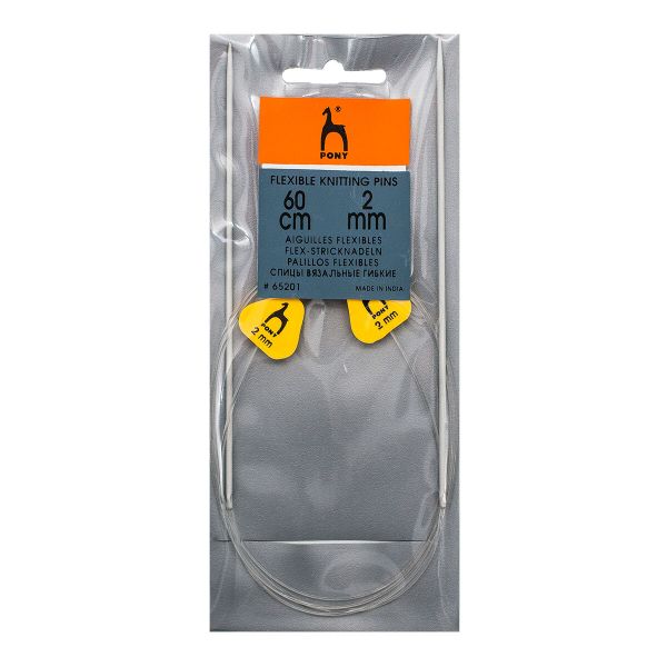 Спицы прямые гибкие с фиксатором Pony ⌀2,0 мм, 60 см, алюминий, 2 шт 65201