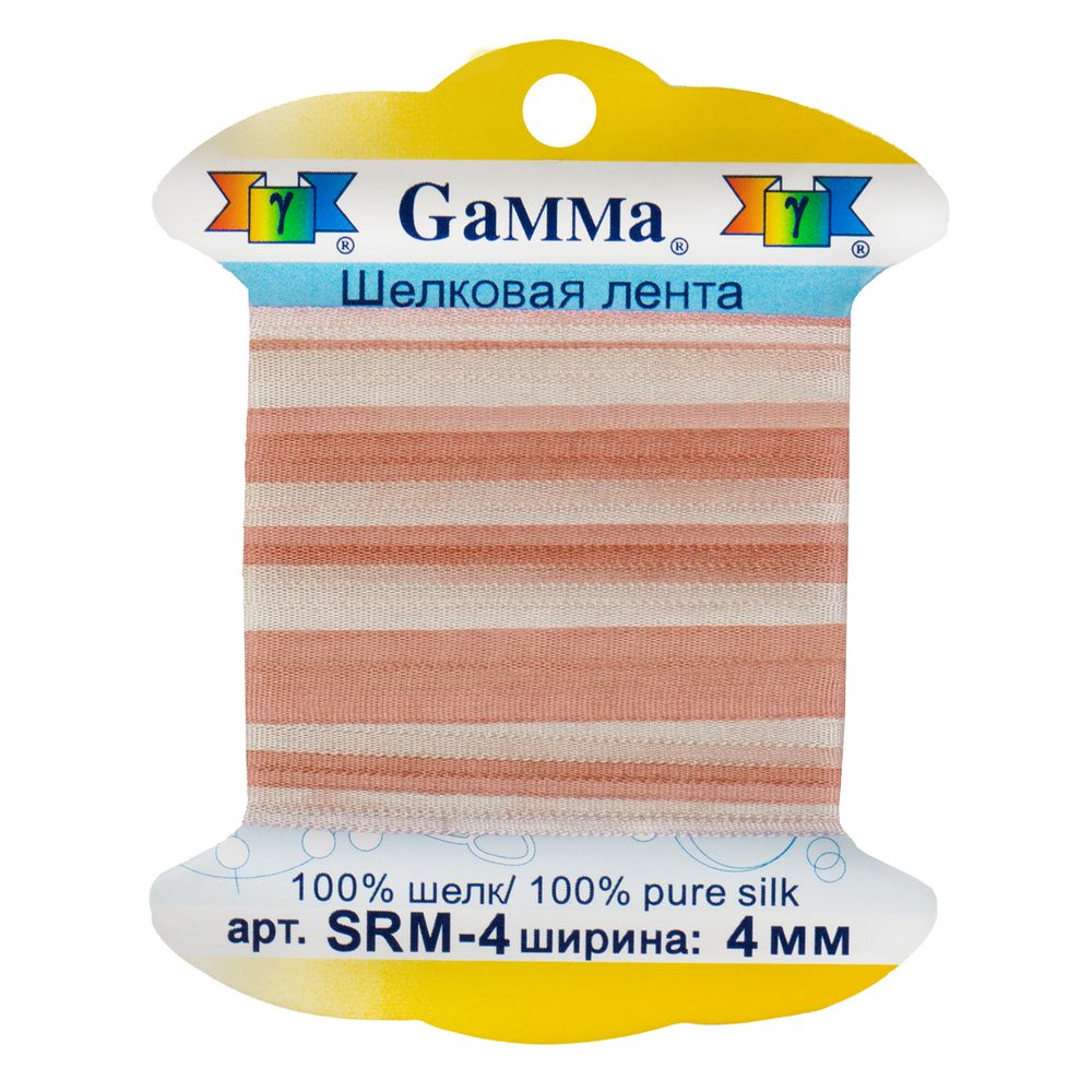 Лента (тесьма) шелковая 4.0 мм / 9.1±0.5 метров, M033 бл.бежевый/желто-коричневый, Gamma SRM-4