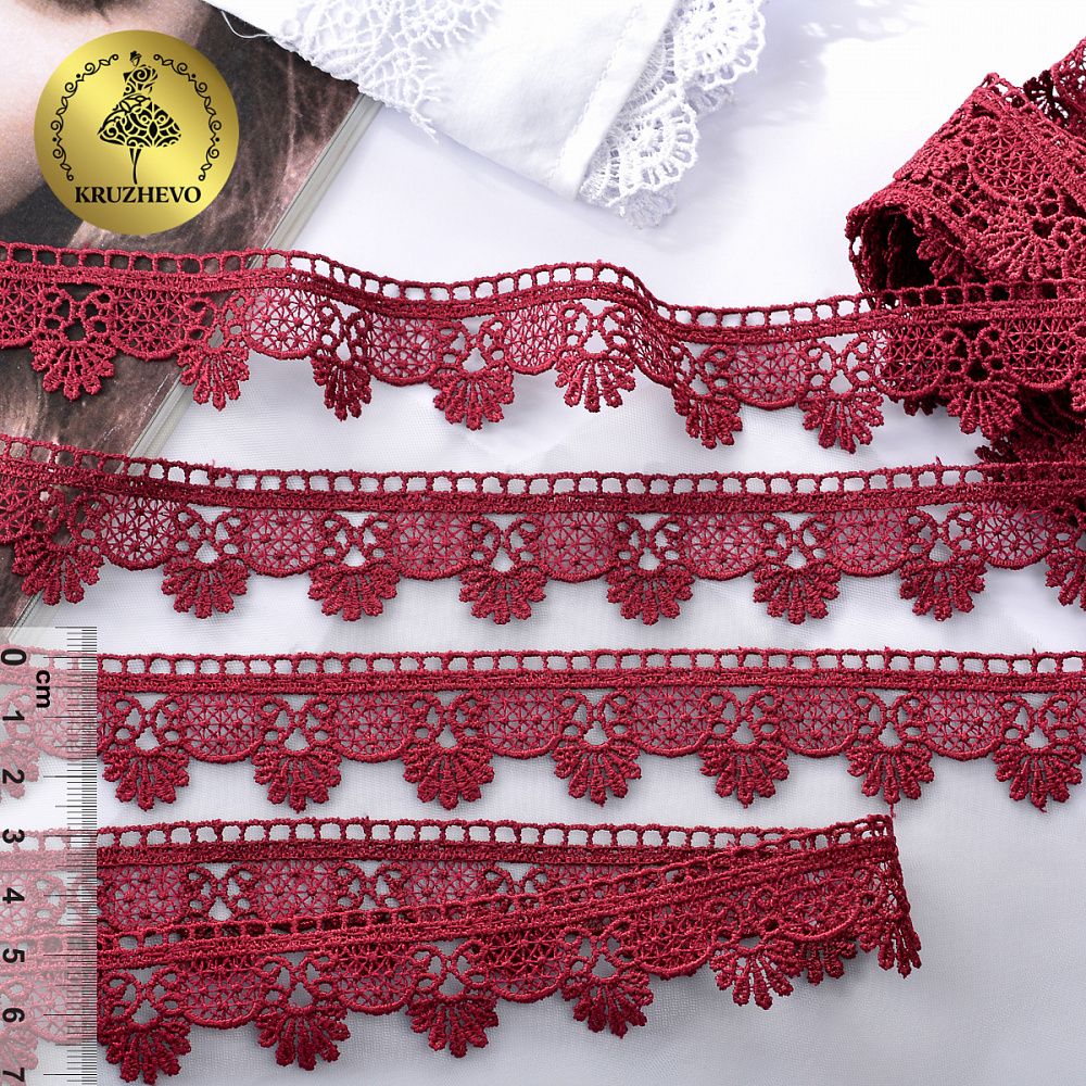 Кружево гипюр (плетёное) 25 мм, диз. 122, цв.10 бордо уп. 9 м, Kruzhevo Кружево гипюр (плетёное) 25 мм, диз. 122, цв.10 бордо уп. 9 м, Kruzhevo