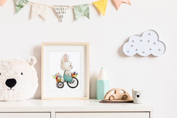 Набор для вышивания нитками Klart, Зайка на велосипеде, 15.5х12 см