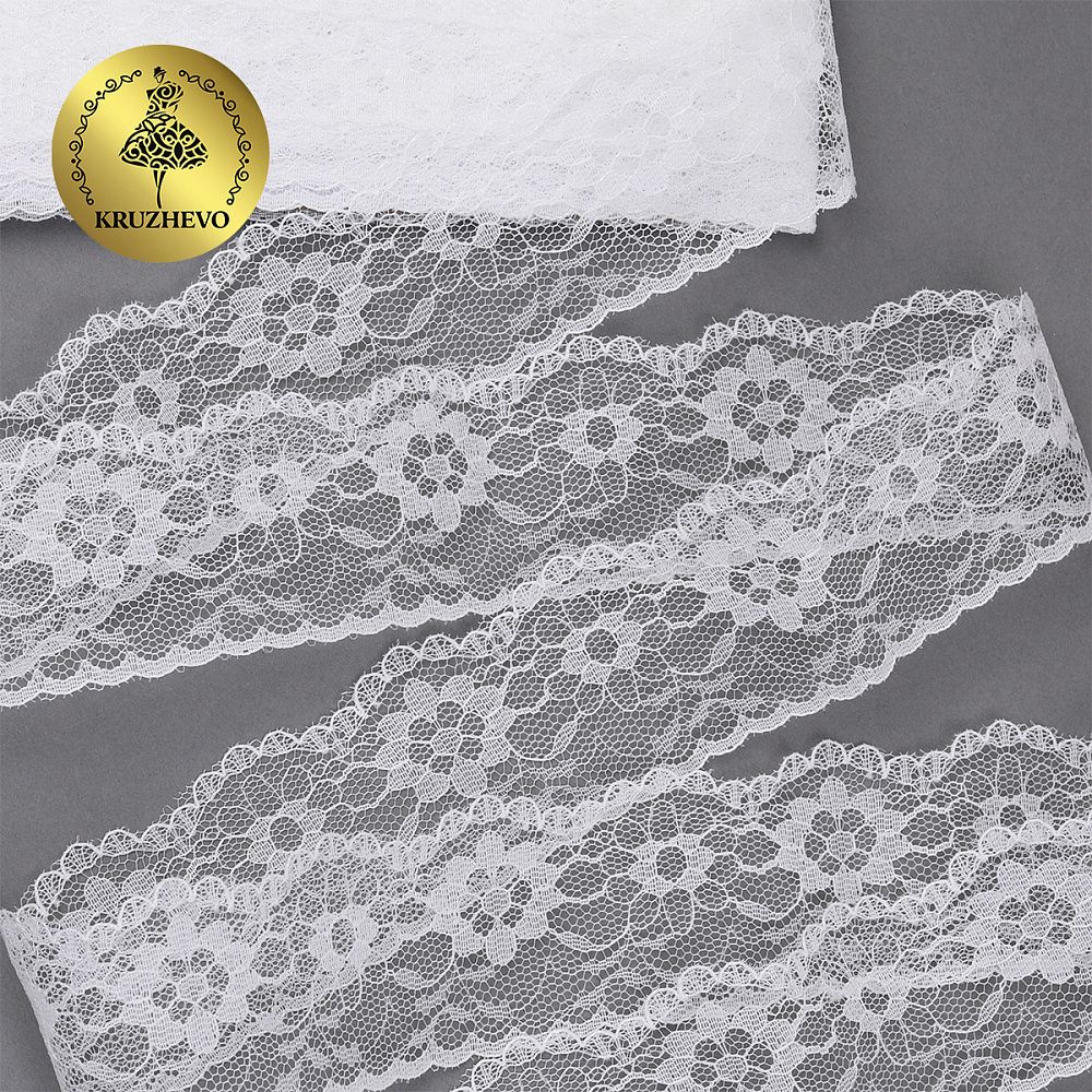 Кружево отделочное в стиле "трикотаж" 40 мм, диз. 927, цв.02 молочный, уп. 9.14 м